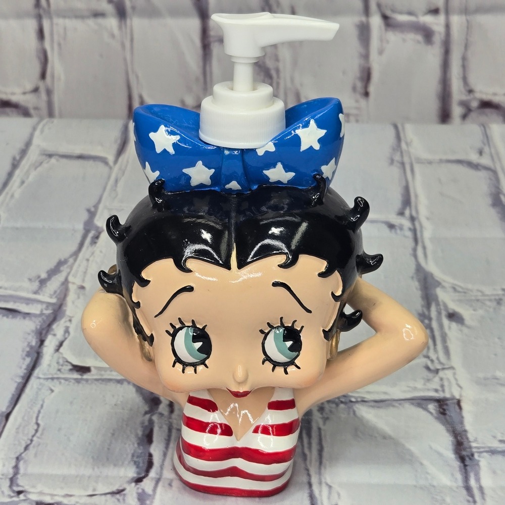 Betty Boop Red White Striped Swimsuit Blue Star Bow Liquid Soap Dispenser Pump